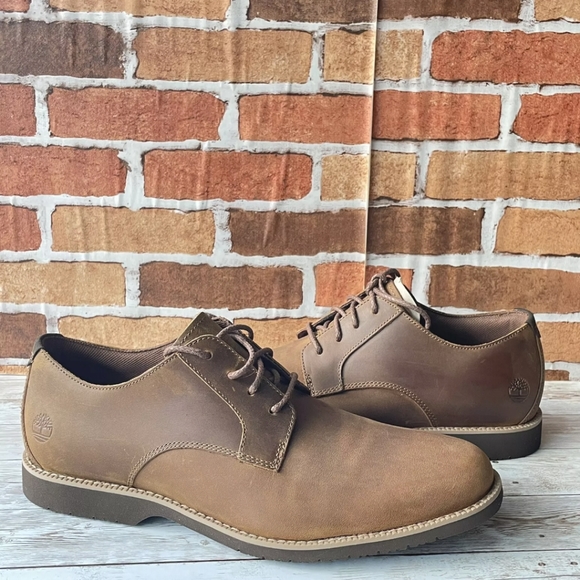 TIMBERLAND MEN'S WOODHULL LEATHER SHOE MEMORY FOAM OXFORD BROWN FULL GRAIN - Picture 2 of 5
